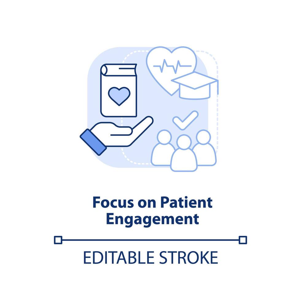 Focus on patient engagement light blue concept icon. Healthcare system abstract idea thin line illustration. Isolated outline drawing. Editable stroke. vector