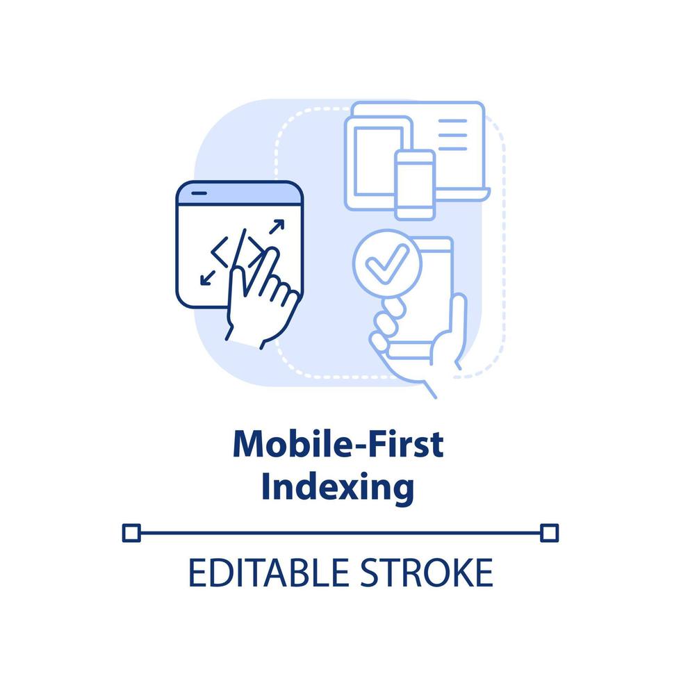 Mobile-first indexing light blue concept icon. Search engine optimization abstract idea thin line illustration. Isolated outline drawing. Editable stroke. vector