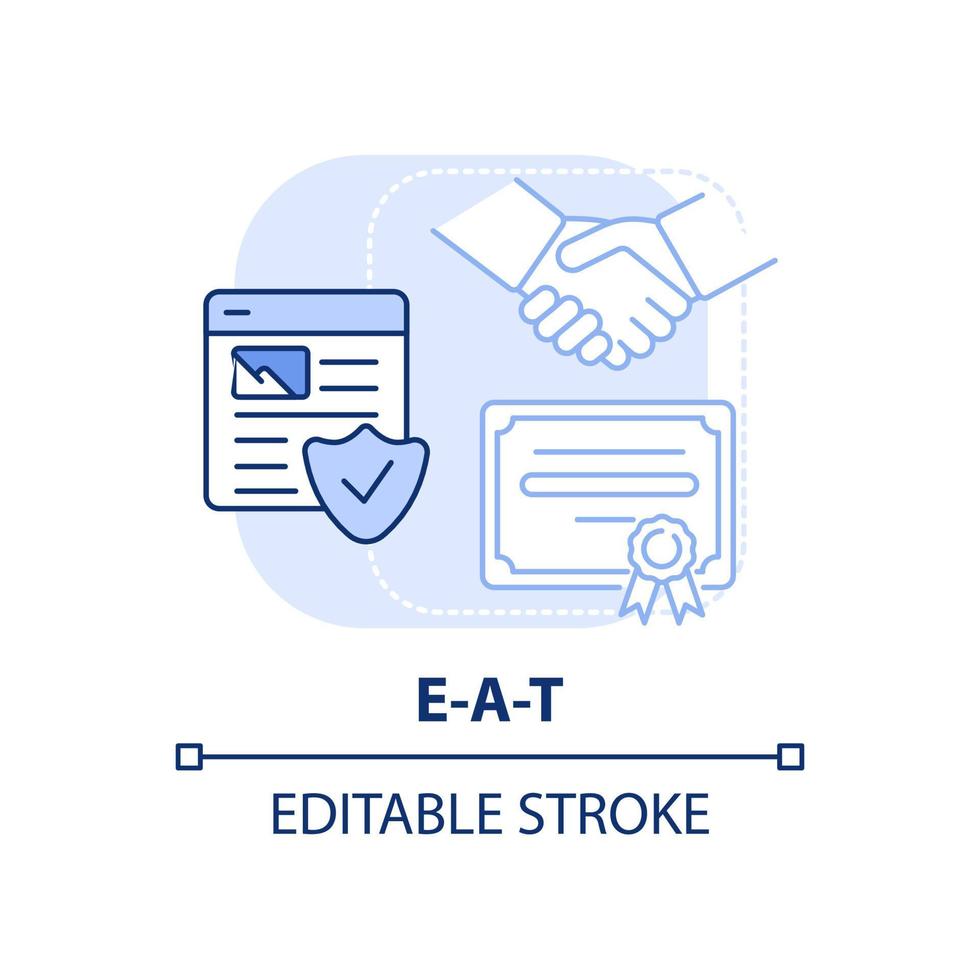 EAT light blue concept icon. Expertise and trust. Search engine optimization abstract idea thin line illustration. Isolated outline drawing. Editable stroke. vector