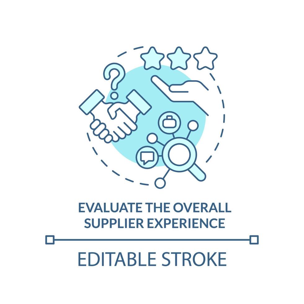 Evaluate overall supplier experience turquoise concept icon. Effective purchasing abstract idea thin line illustration. Isolated outline drawing. Editable stroke. vector
