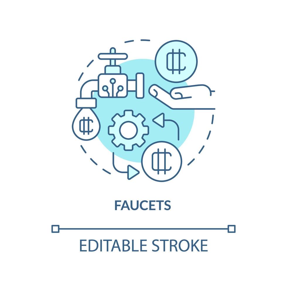 Faucets turquoise concept icon. Free tokens by completing tasks. Make money on crypto abstract idea thin line illustration. Isolated outline drawing. Editable stroke. vector