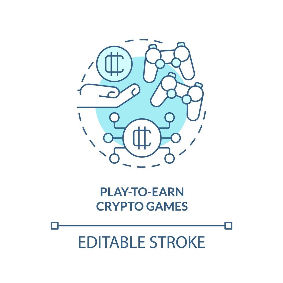 Play to earn crypto games turquoise concept icon. Way to make money on cryptocurrency abstract idea thin line illustration. Isolated outline drawing. Editable stroke. vector
