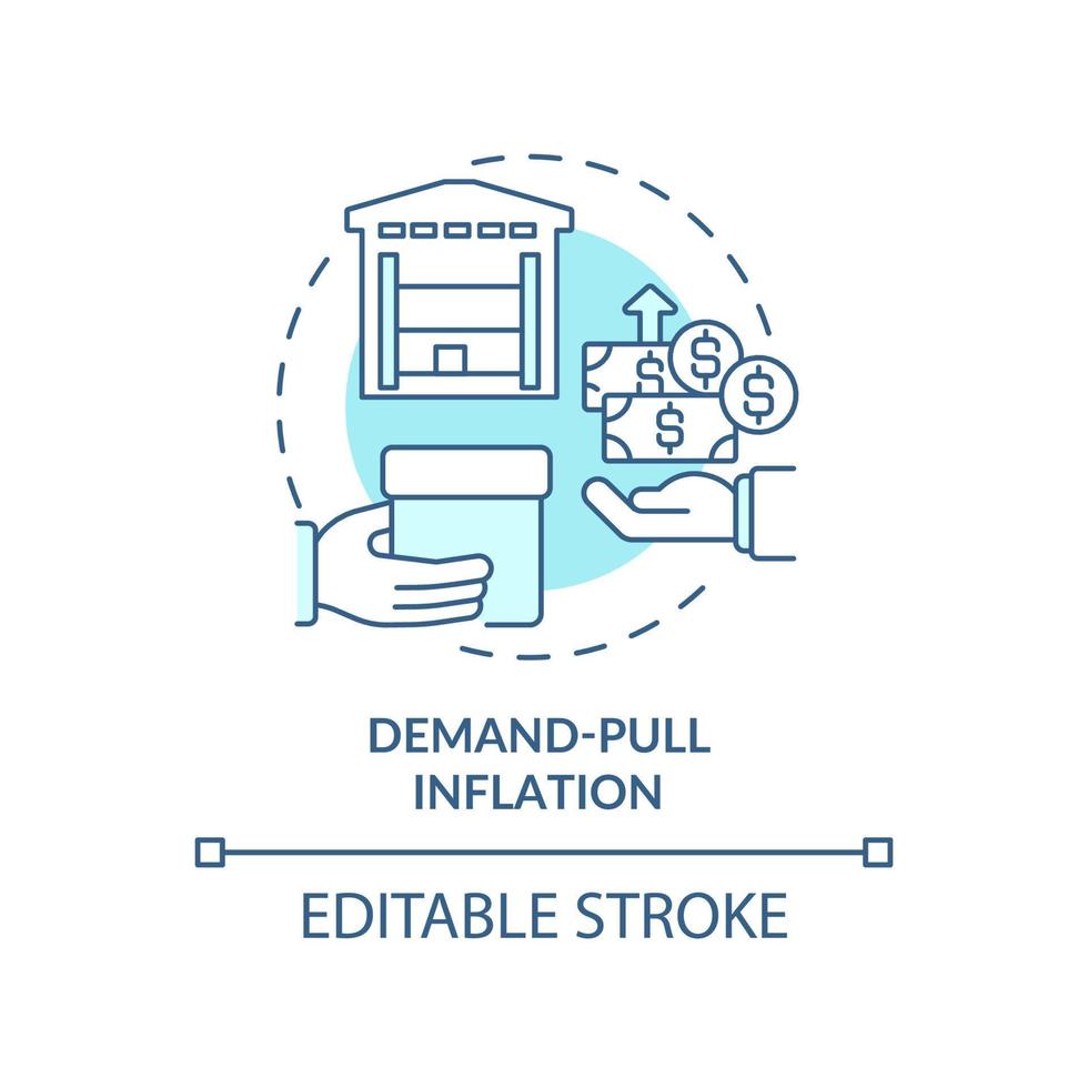 Demand pull inflation turquoise concept icon. Demand excess supply. Inflation type abstract idea thin line illustration. Isolated outline drawing. Editable stroke. vector