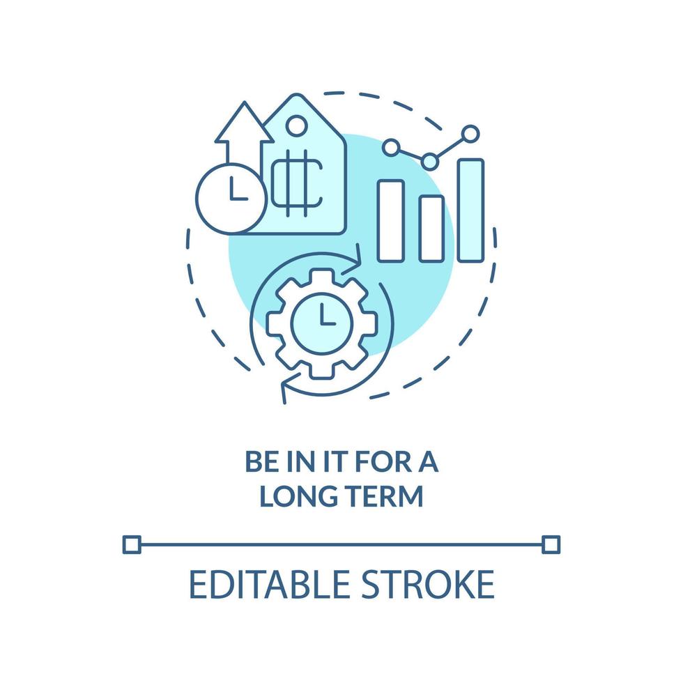 Be in it for long term turquoise concept icon. Investment Cryptocurrency tip abstract idea thin line illustration. Isolated outline drawing. Editable stroke. vector