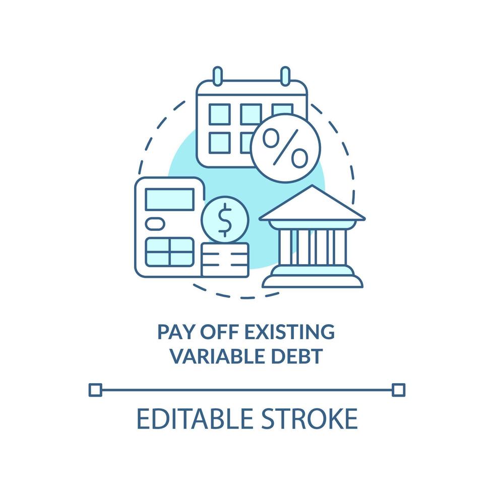 Pay off existing variable debt turquoise concept icon. Protecting money abstract idea thin line illustration. Isolated outline drawing. Editable stroke. vector