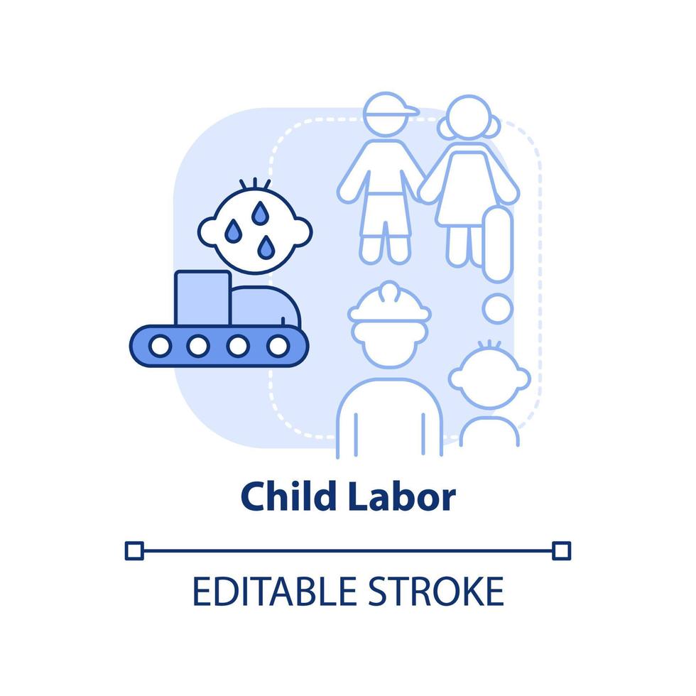 Child labour light blue concept icon. Poverty. Cause of overpopulation abstract idea thin line illustration. Isolated outline drawing. Editable stroke. vector