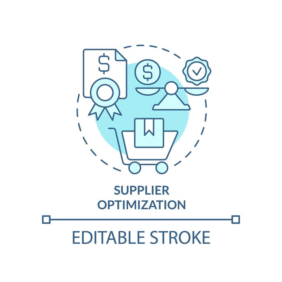 Supplier optimization turquoise concept icon. Purchasing strategy abstract idea thin line illustration. Supply chain. Isolated outline drawing. Editable stroke. vector