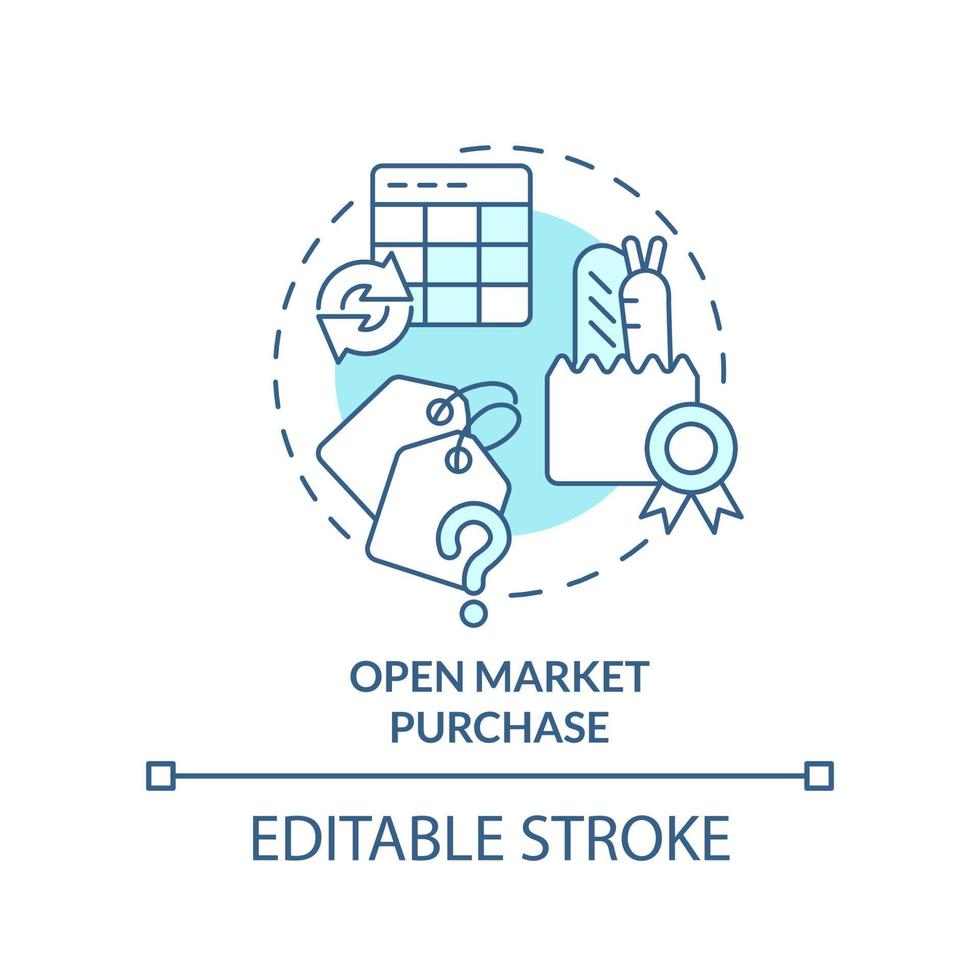 Open market purchase turquoise concept icon. Food purchasing abstract idea thin line illustration. Standard of quality. Isolated outline drawing. Editable stroke. vector