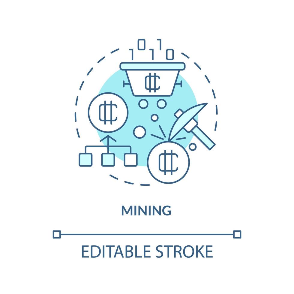 Mining turquoise concept icon. Blockchain technology. Way to make money on crypto abstract idea thin line illustration. Isolated outline drawing. Editable stroke. vector