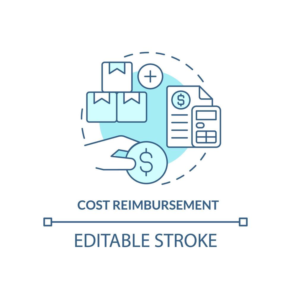 Cost reimbursement turquoise concept icon. Type of contract abstract idea thin line illustration. Profit percentage. Isolated outline drawing. Editable stroke. vector