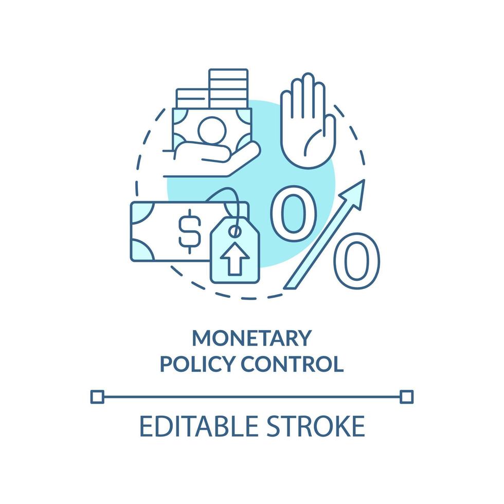 Monetary policy control turquoise concept icon. Regulation measure. Control inflation abstract idea thin line illustration. Isolated outline drawing. Editable stroke. vector