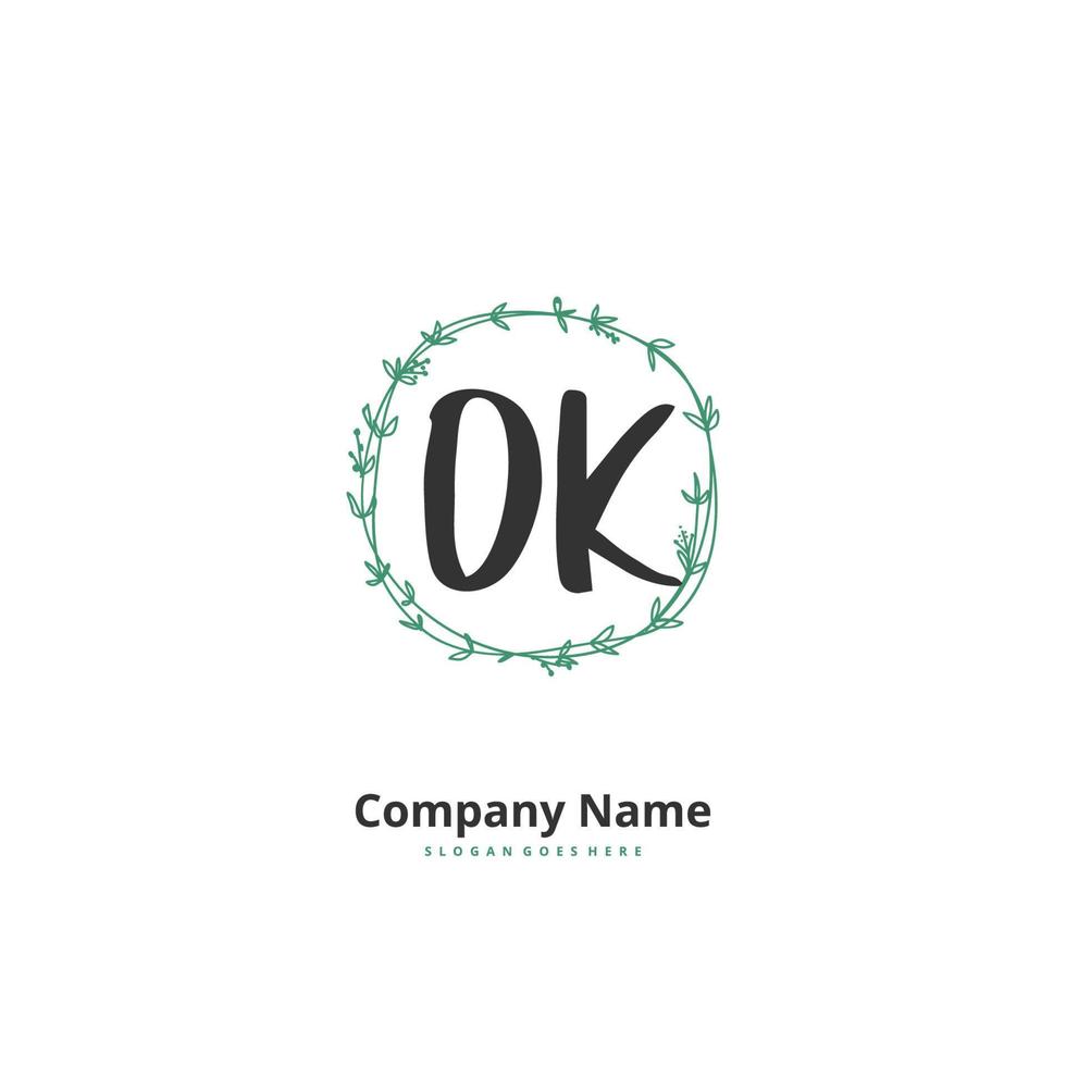 O K OK Initial handwriting and signature logo design with circle. Beautiful design handwritten logo for fashion, team, wedding, luxury logo. vector