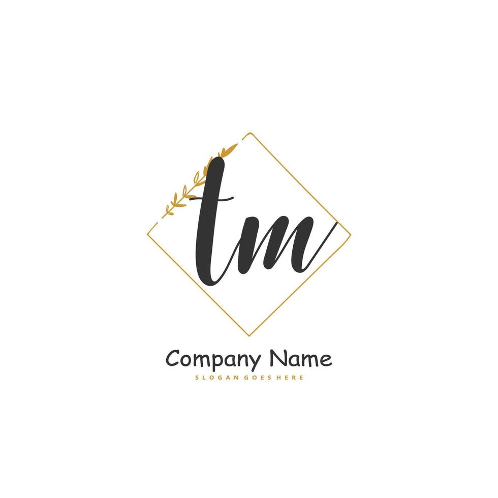 TM Initial handwriting and signature logo design with circle. Beautiful design handwritten logo for fashion, team, wedding, luxury logo. vector