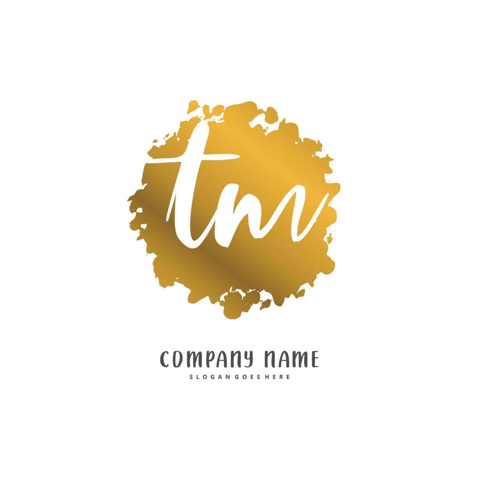 TM Initial handwriting and signature logo design with circle. Beautiful design handwritten logo for fashion, team, wedding, luxury logo. vector