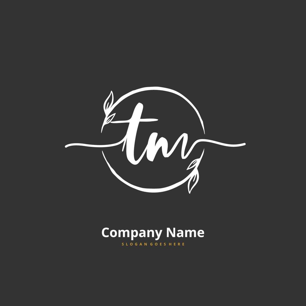 TM Initial handwriting and signature logo design with circle. Beautiful design handwritten logo for fashion, team, wedding, luxury logo. vector