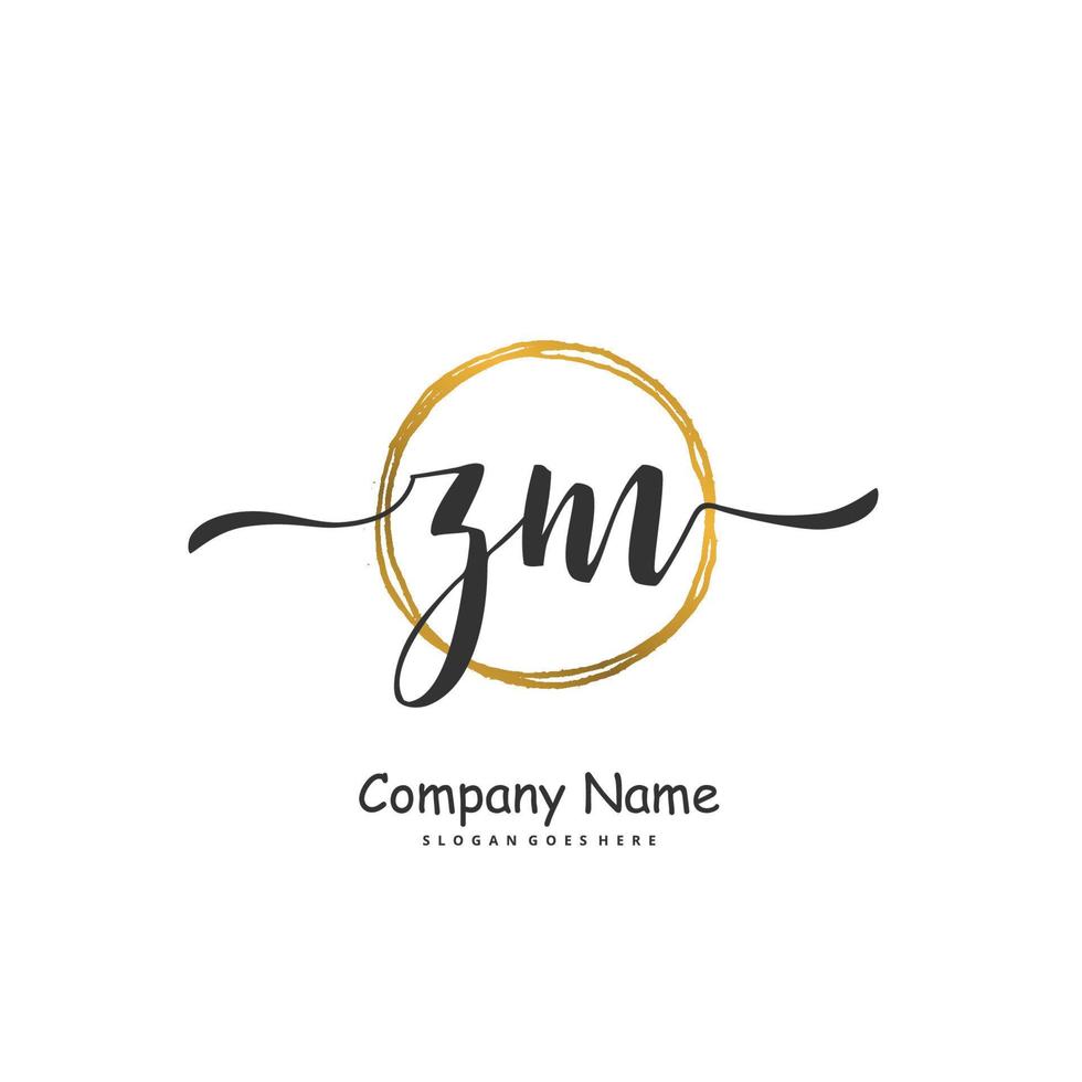 ZM Initial handwriting and signature logo design with circle. Beautiful design handwritten logo for fashion, team, wedding, luxury logo. vector