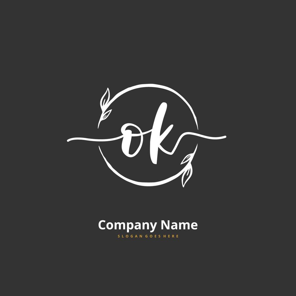 O K OK Initial handwriting and signature logo design with circle. Beautiful design handwritten logo for fashion, team, wedding, luxury logo. vector