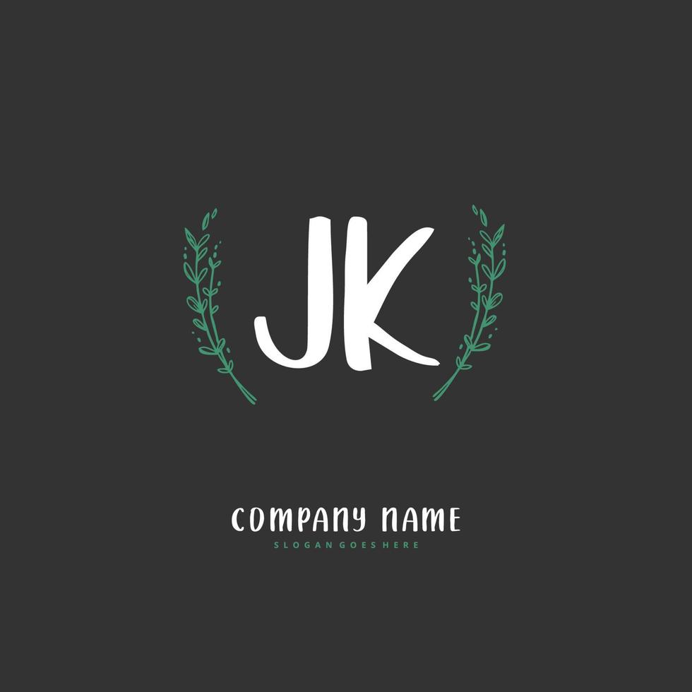 JK Initial handwriting and signature logo design with circle. Beautiful design handwritten logo for fashion, team, wedding, luxury logo. vector