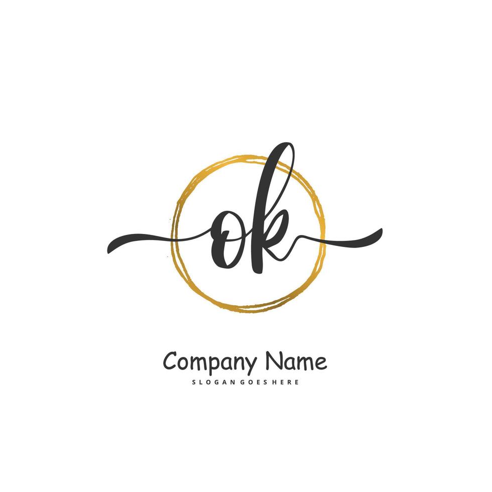 O K OK Initial handwriting and signature logo design with circle. Beautiful design handwritten logo for fashion, team, wedding, luxury logo. vector