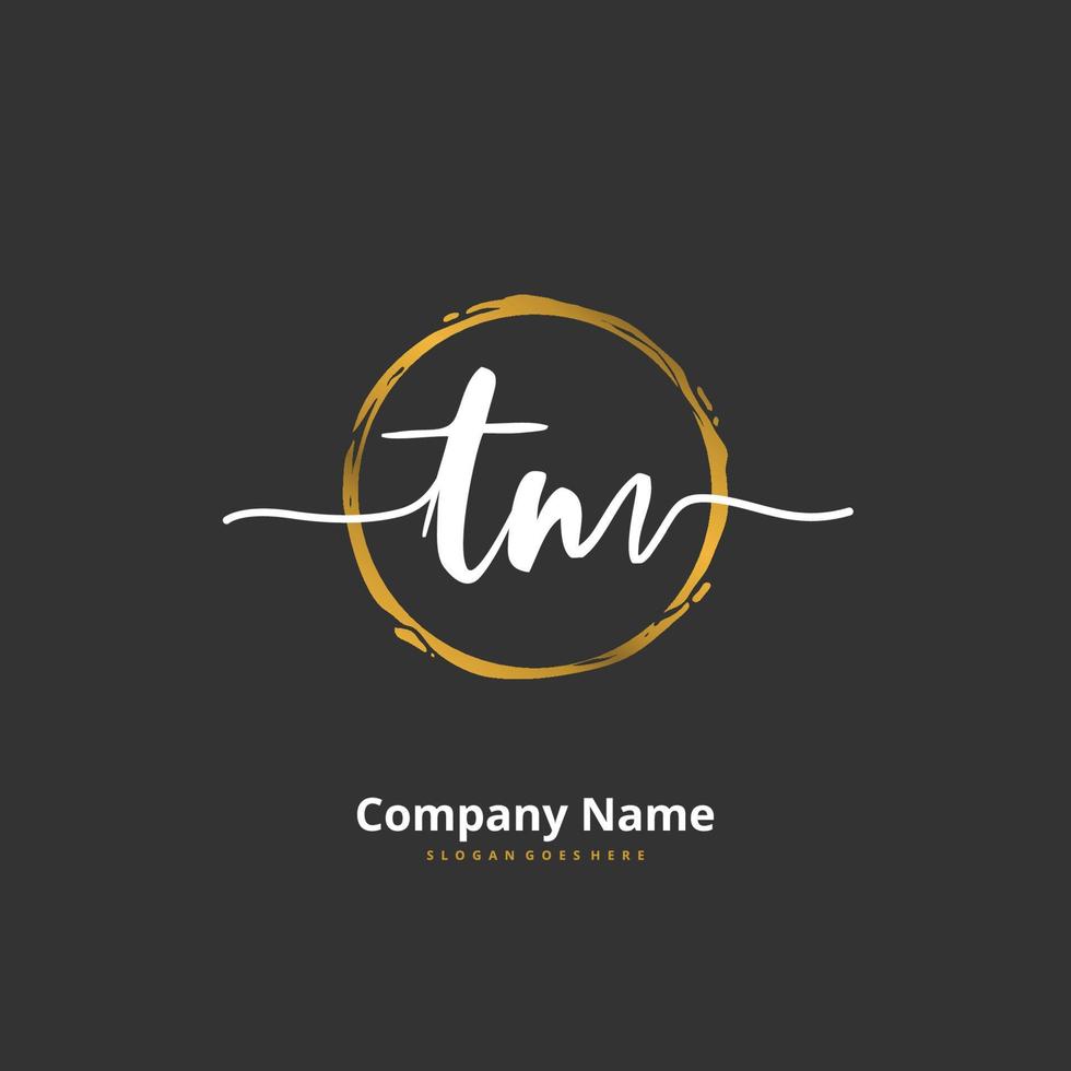 TM Initial handwriting and signature logo design with circle. Beautiful design handwritten logo for fashion, team, wedding, luxury logo. vector