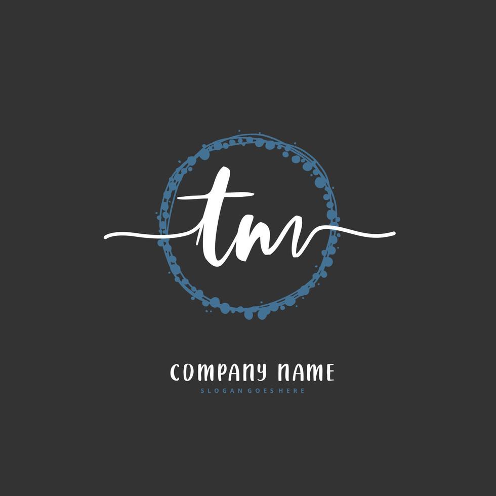 TM Initial handwriting and signature logo design with circle. Beautiful design handwritten logo for fashion, team, wedding, luxury logo. vector
