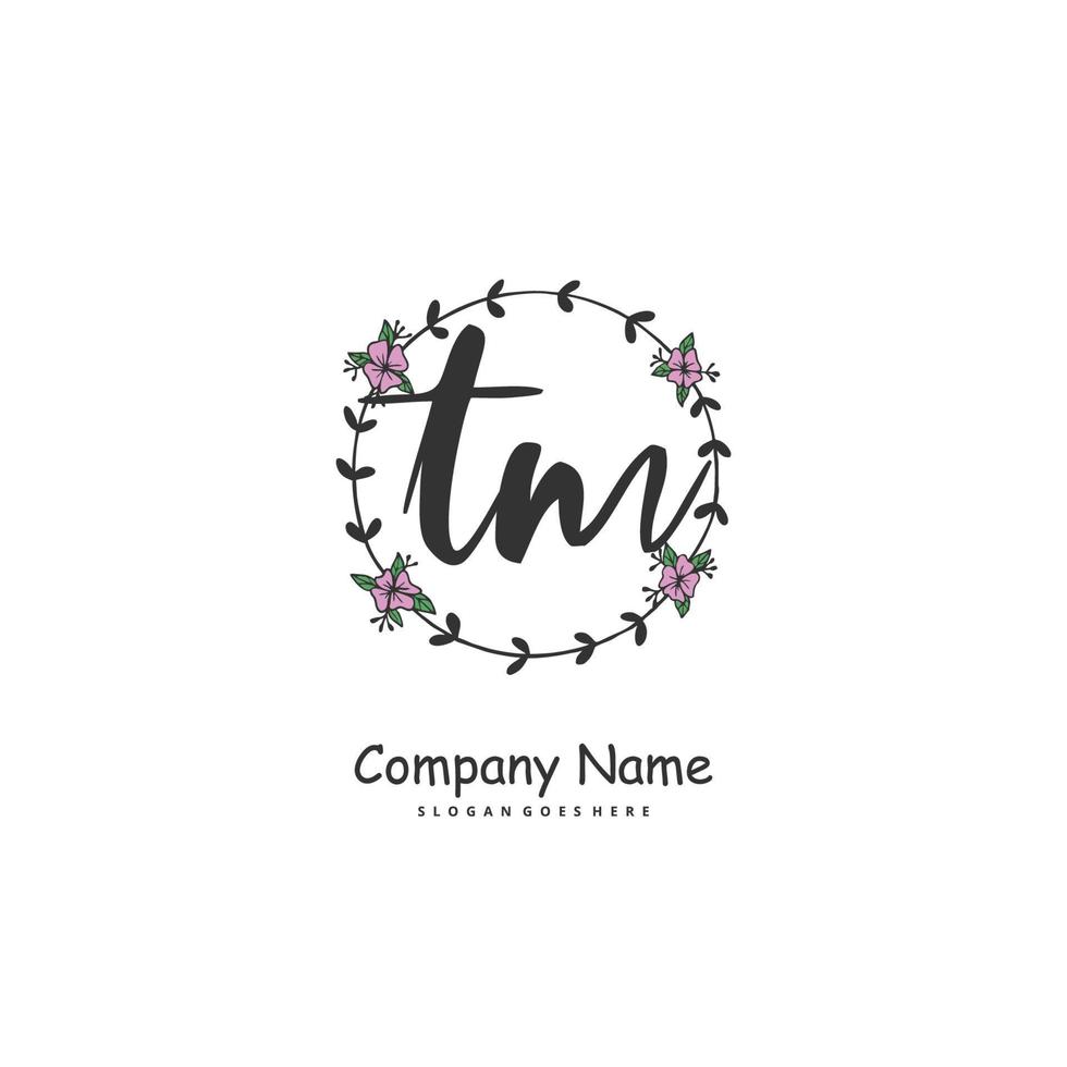 TM Initial handwriting and signature logo design with circle. Beautiful design handwritten logo for fashion, team, wedding, luxury logo. vector