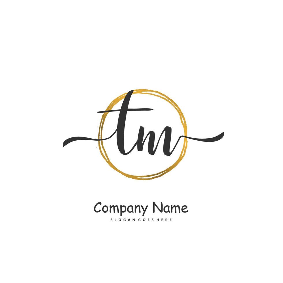 TM Initial handwriting and signature logo design with circle. Beautiful design handwritten logo for fashion, team, wedding, luxury logo. vector