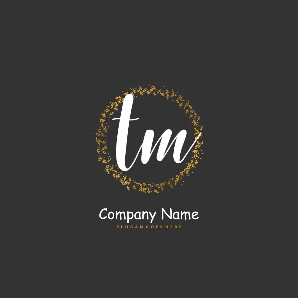 TM Initial handwriting and signature logo design with circle. Beautiful design handwritten logo for fashion, team, wedding, luxury logo. vector