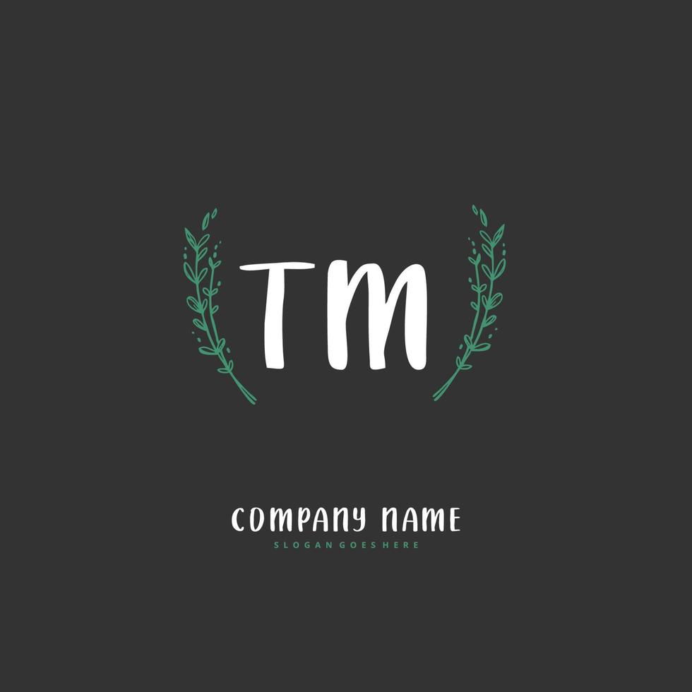 TM Initial handwriting and signature logo design with circle. Beautiful design handwritten logo for fashion, team, wedding, luxury logo. vector