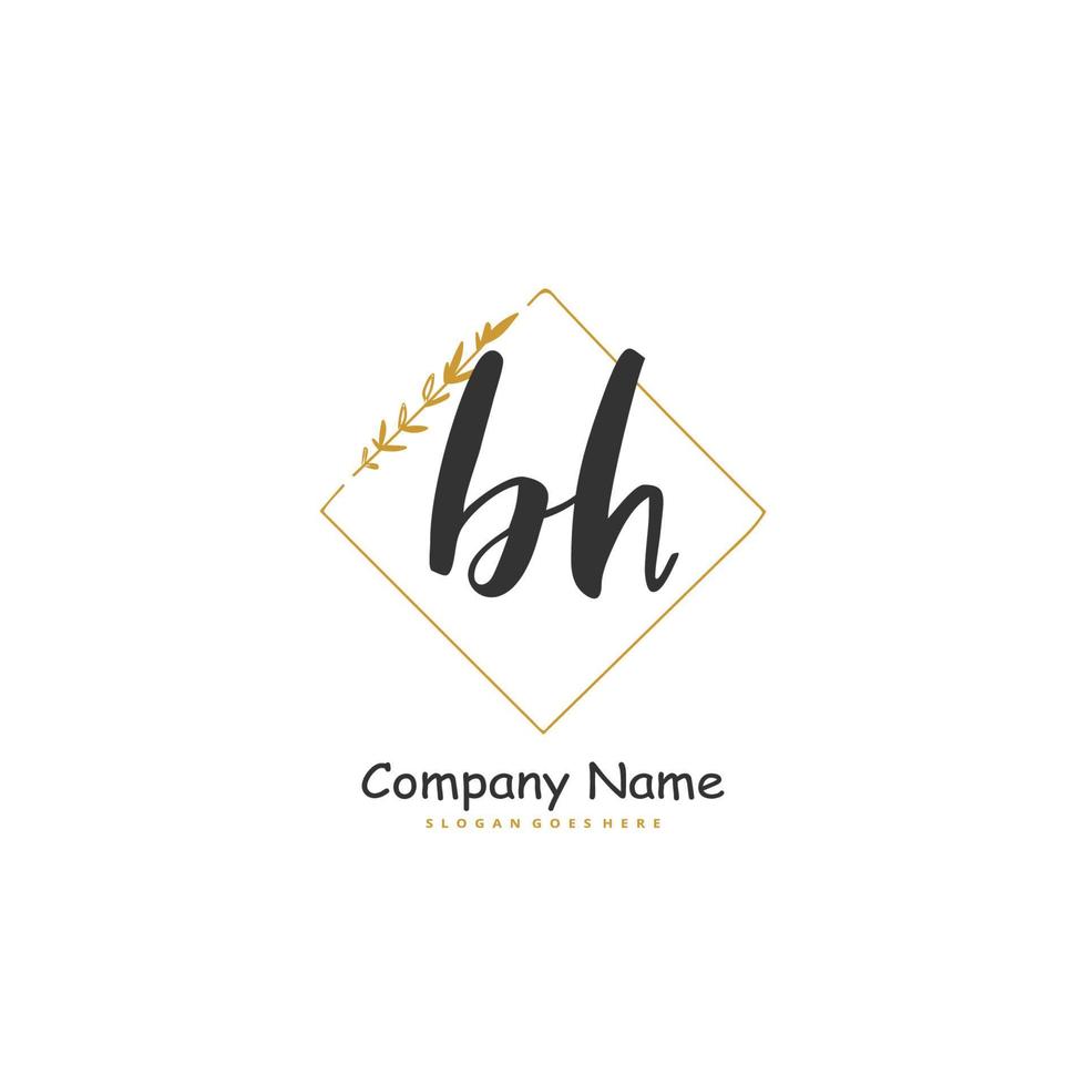 bh escritura a mano inicial y diseño de logotipo de firma con círculo. hermoso diseño de logotipo escrito a mano para moda, equipo, boda, logotipo de lujo. vector