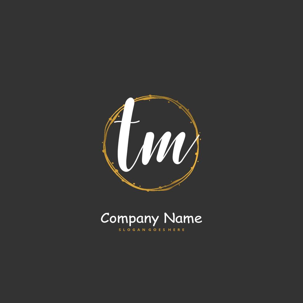 TM Initial handwriting and signature logo design with circle. Beautiful design handwritten logo for fashion, team, wedding, luxury logo. vector
