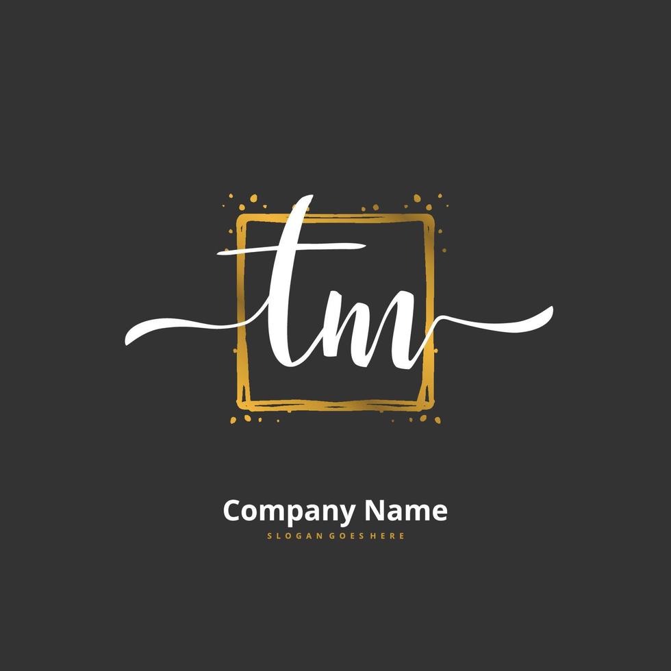 TM Initial handwriting and signature logo design with circle. Beautiful design handwritten logo for fashion, team, wedding, luxury logo. vector
