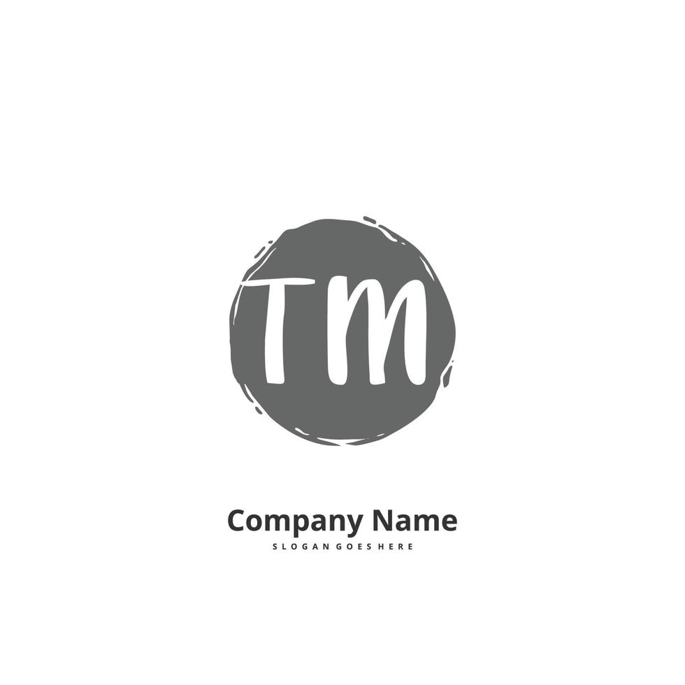 TM Initial handwriting and signature logo design with circle. Beautiful design handwritten logo for fashion, team, wedding, luxury logo. vector