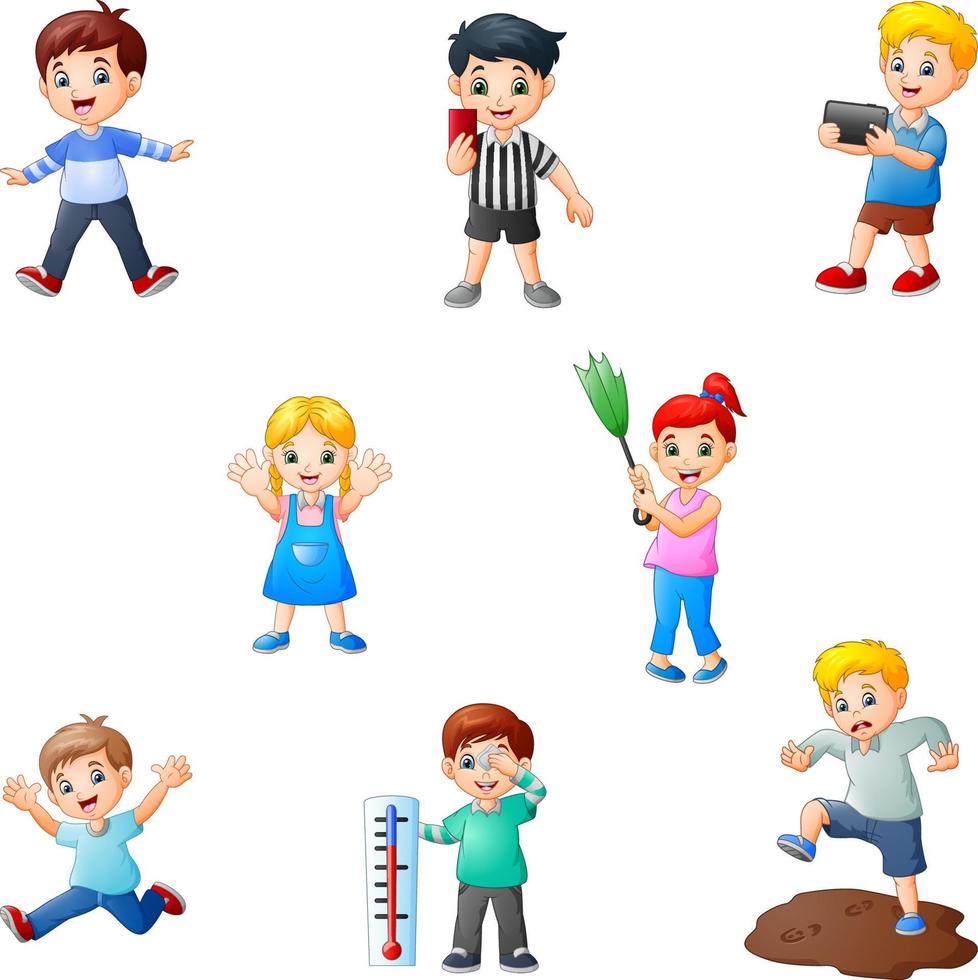 Cartoon kids collection with different activity vector
