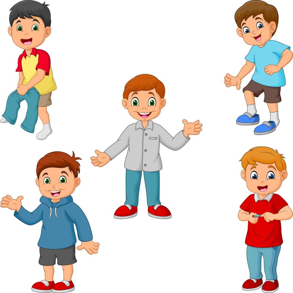 Happy little boys with different activities vector