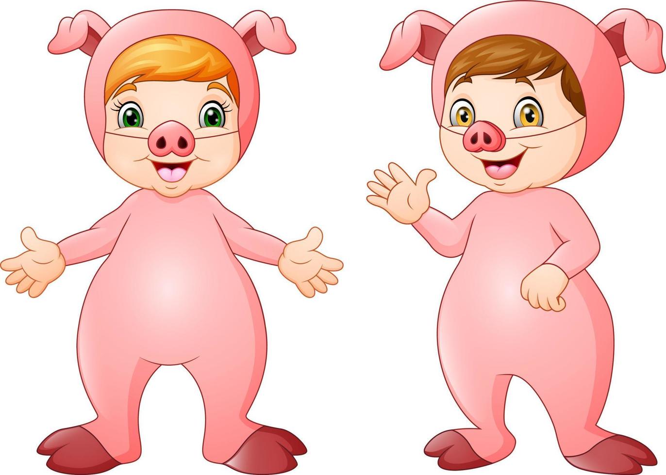 Cartoon kids wearing pigs costume vector