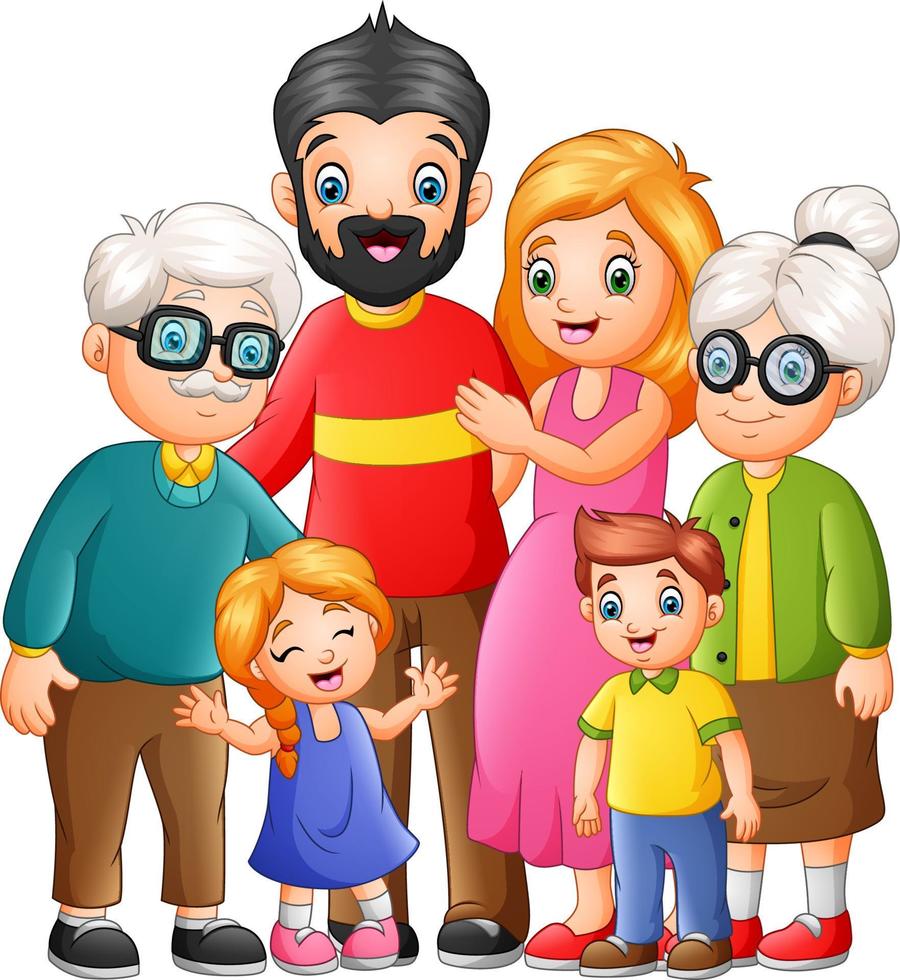 grupo, divertido, familia feliz, caricatura vector