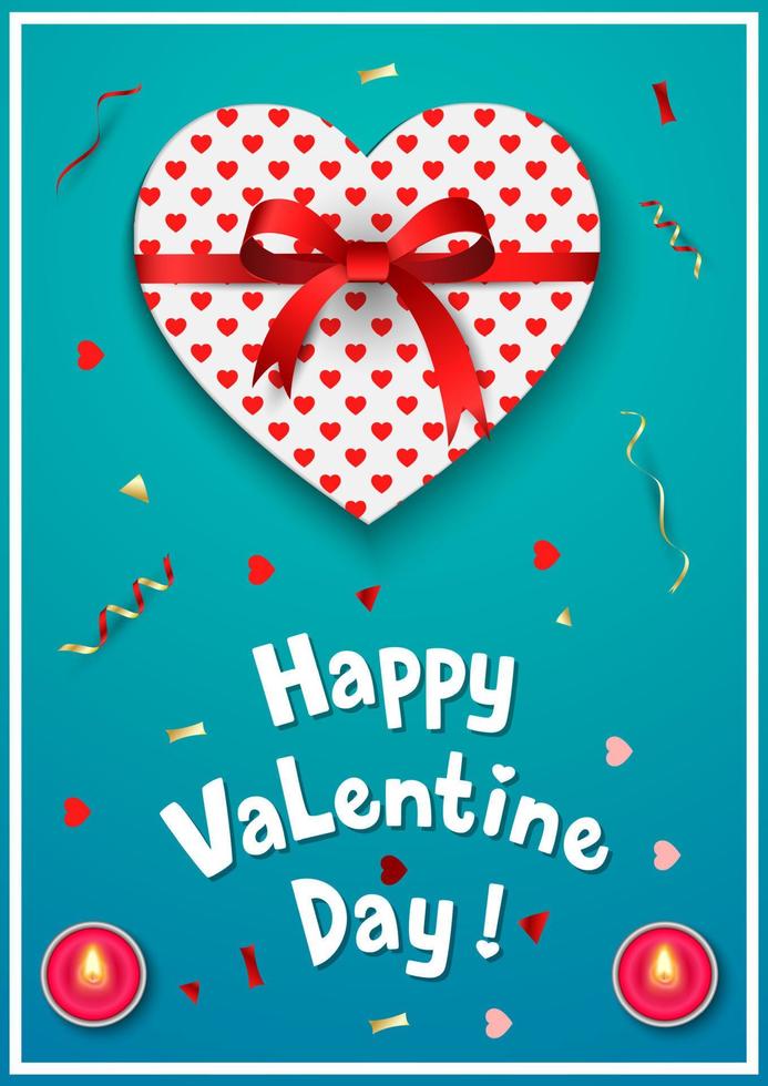 Valentines Day greeting Card with gift box and red bow vector