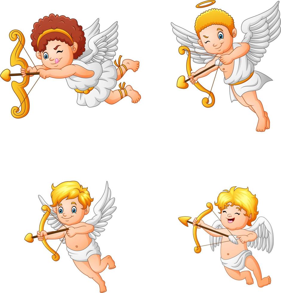 conjunto de colección de ángel cupido de dibujos animados vector