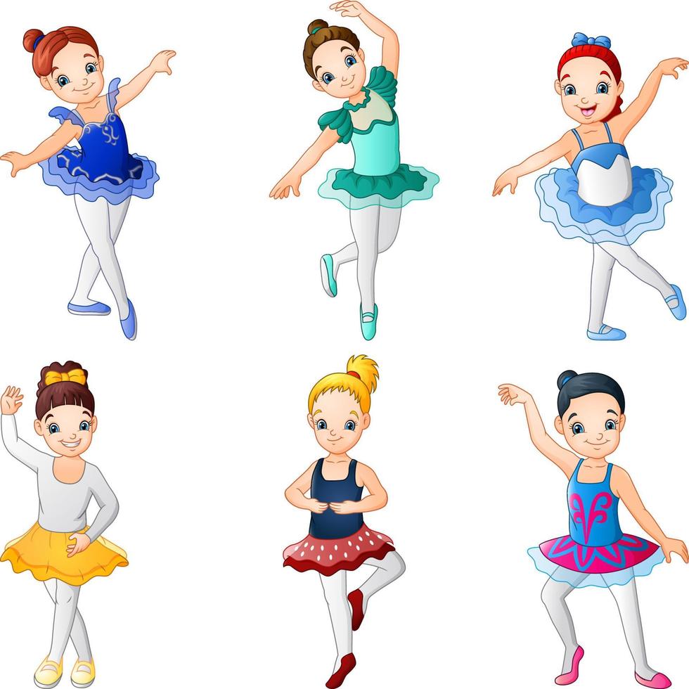 Little girl ballerinas dancing collection set vector
