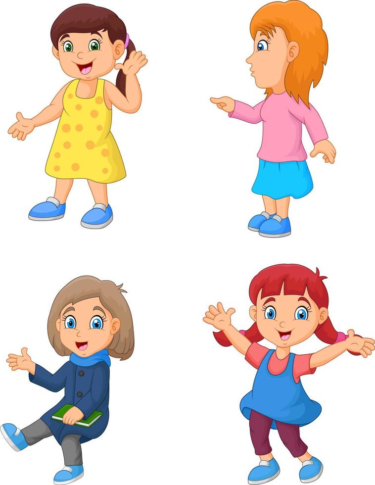 niña de dibujos animados con diferentes poses vector