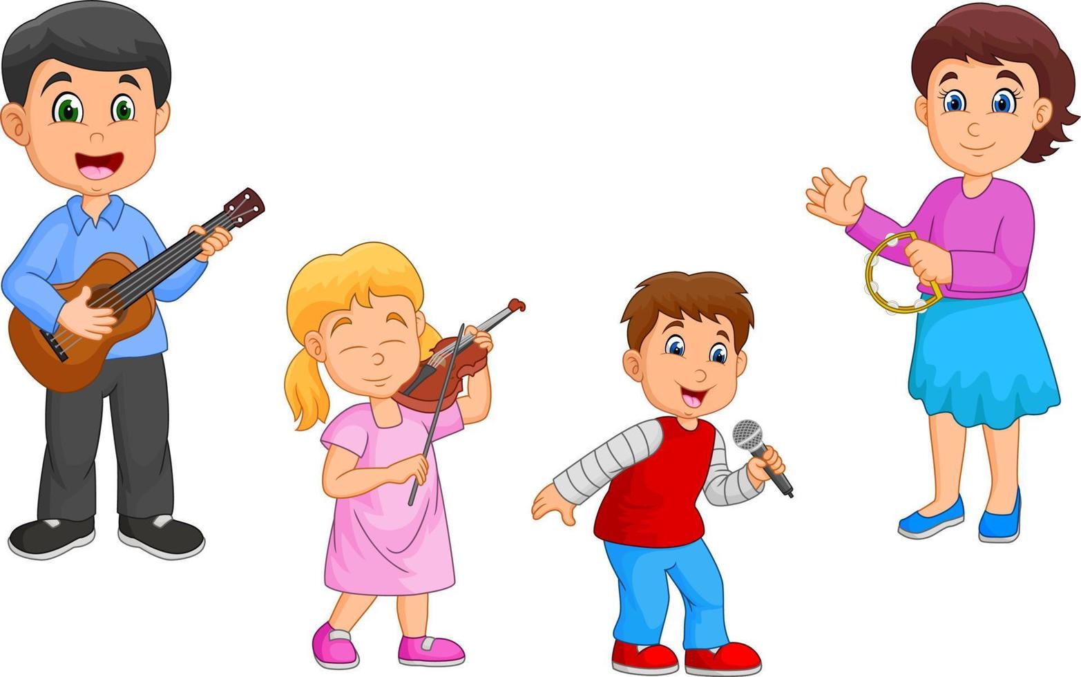 familia feliz de dibujos animados tocando música juntos vector