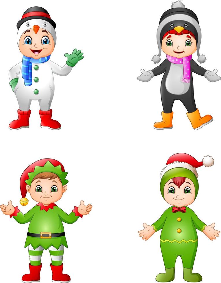 Cartoon kids wearing christmas costume vector