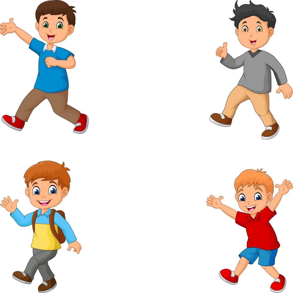 Cartoon boys waving collection set vector