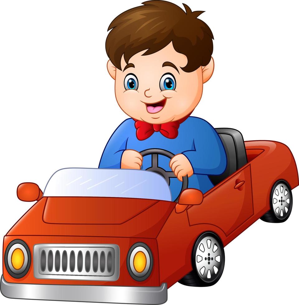 Cartoon boy riding a car vector