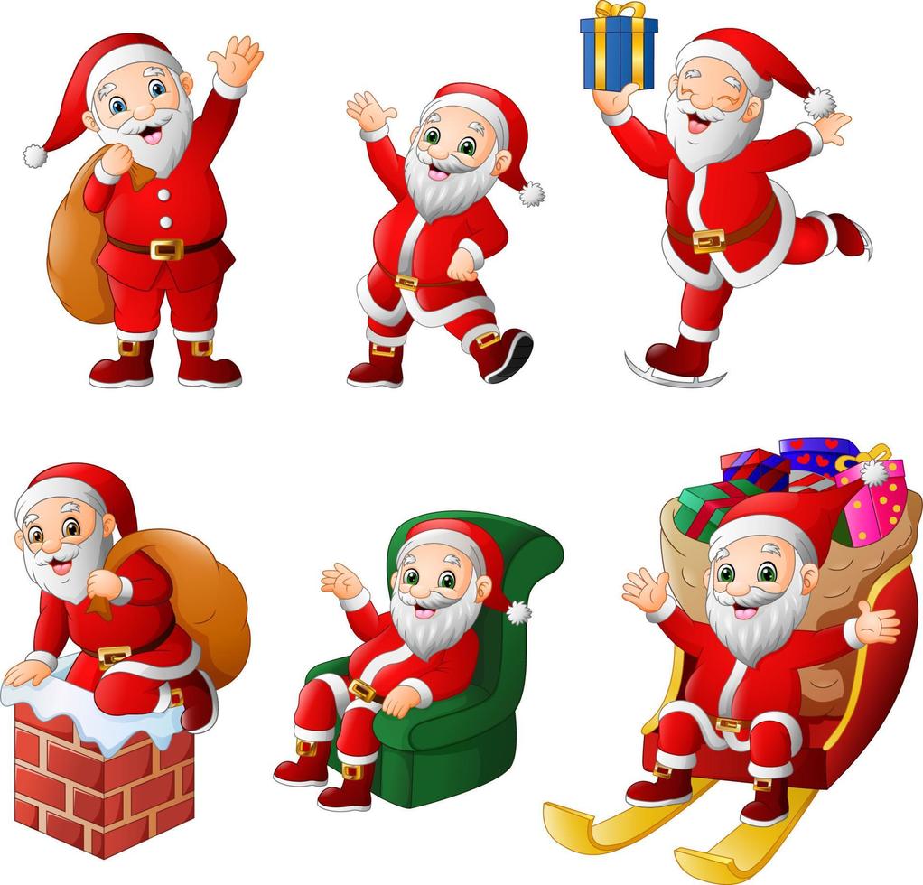 conjunto de colección de dibujos animados santa claus vector