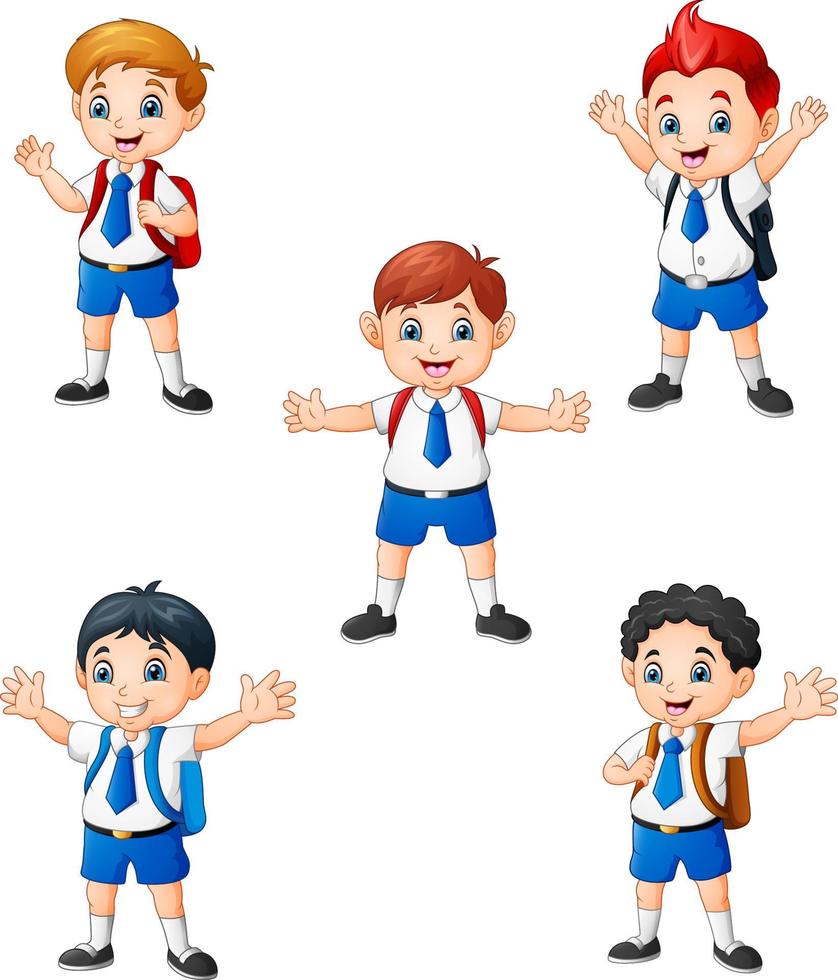 escolares felices en diferentes poses vector