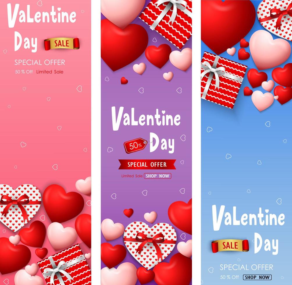 conjunto de banners de venta de día de san valentín vector