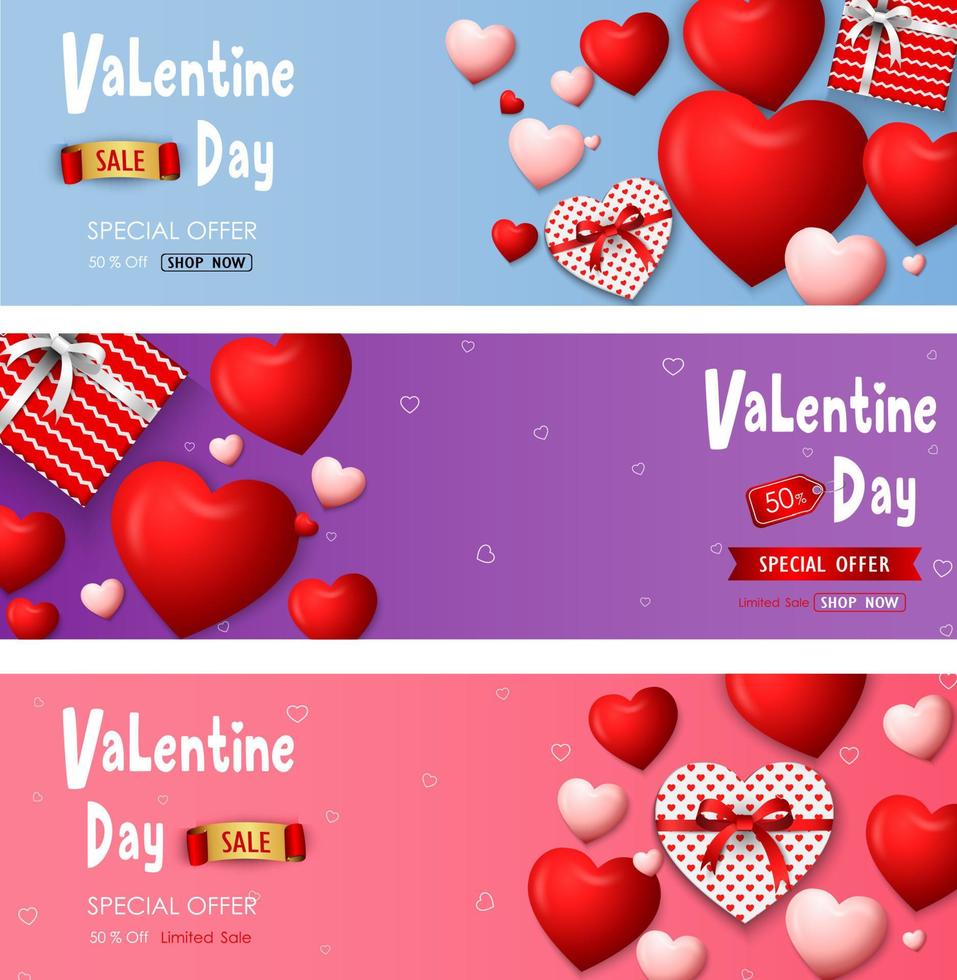 conjunto de banners de venta de día de san valentín vector