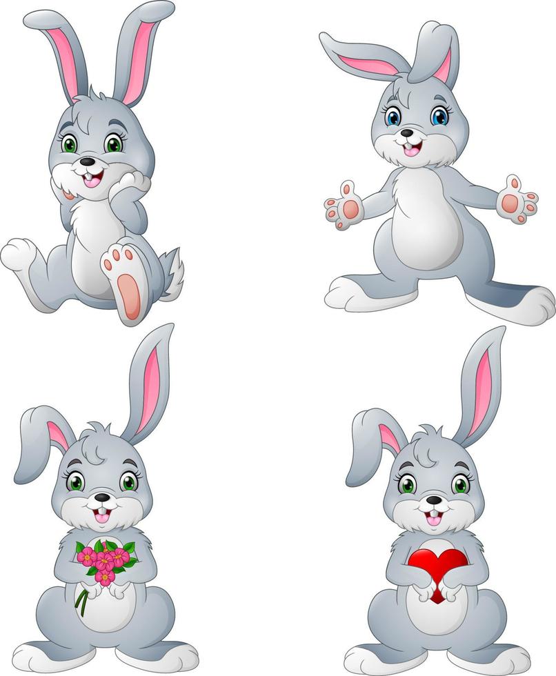 Cartoon happy rabbits collection set vector